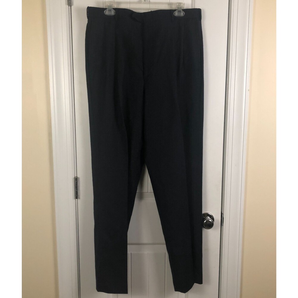 Mens 100% Worsted Wool Pleated Dress‎ Pants Size 38 x 22 Charcoal Gray Preppy